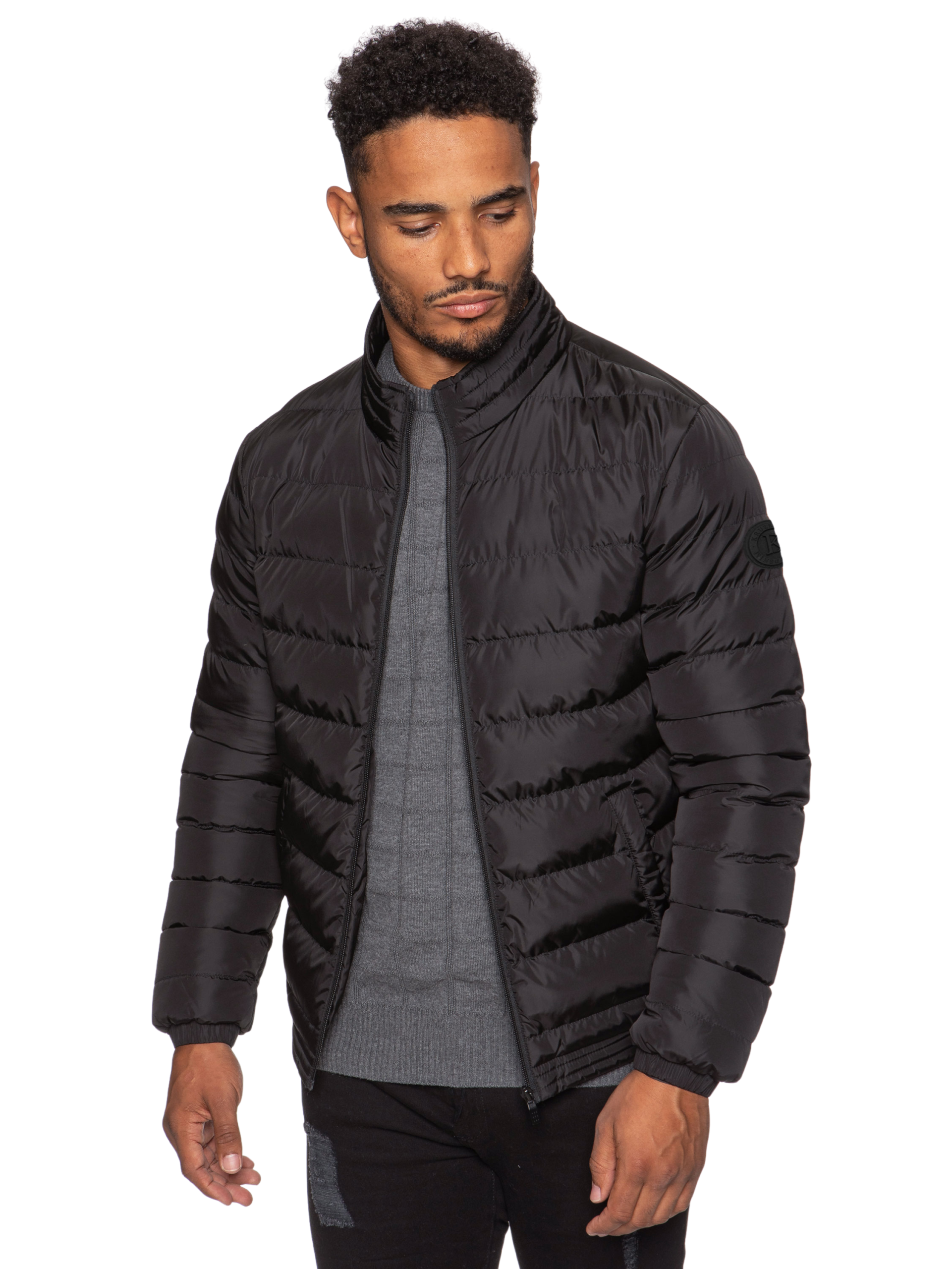 Kruze | Mens Funnel Neck Padded Jacket - Black / L