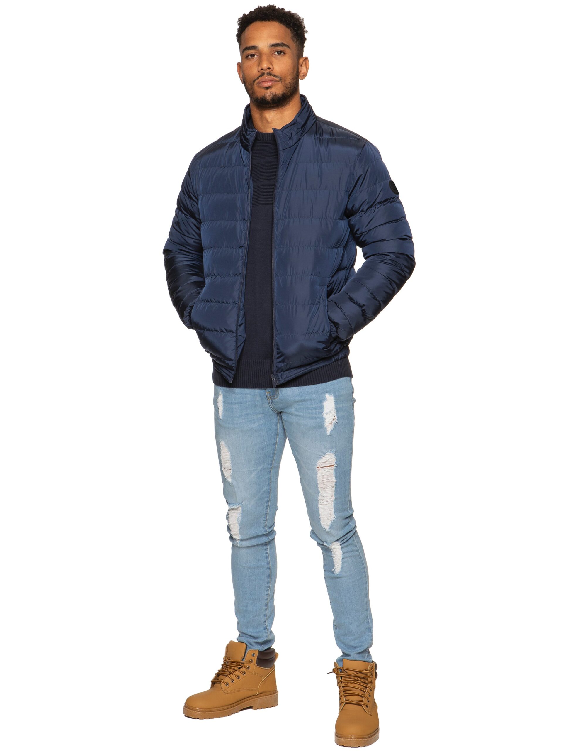 Kruze | Mens Funnel Neck Padded Jacket - Navy / L