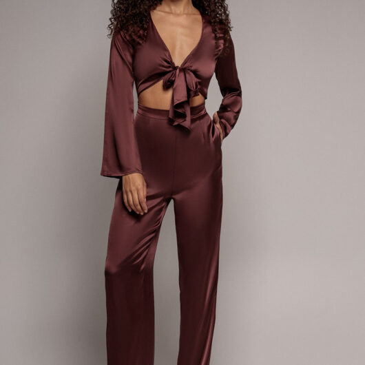 Cut Out Satin Jumpsuit - Brown by Goddiva