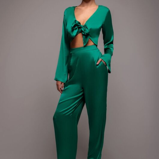 Cut Out Satin Jumpsuit - Emerald by Goddiva