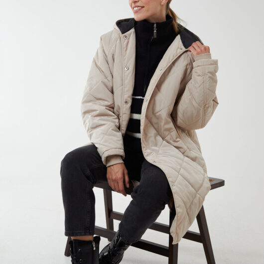 Diamond Quilted Coat - M / STONE