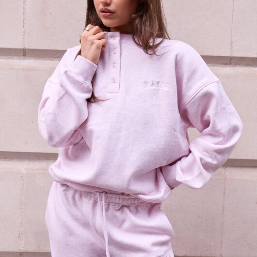 Kaiia Henley Style Button Up Sweatshirt Baby Pink Marl