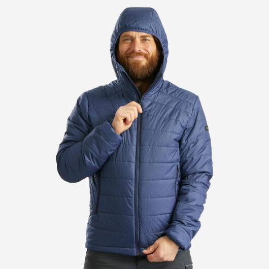 Men's Synthetic Trekking Down Jacket With Hood - MT100 -5°c - Blue