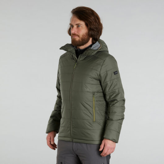 Men's Synthetic Trekking Padded Jacket With Hood MT100 -5°c - Green