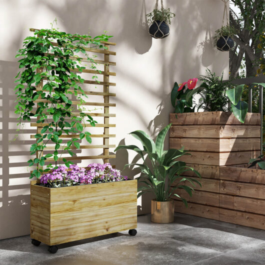 Natural Garden Wooden Trellis Planter Box Raised Bed