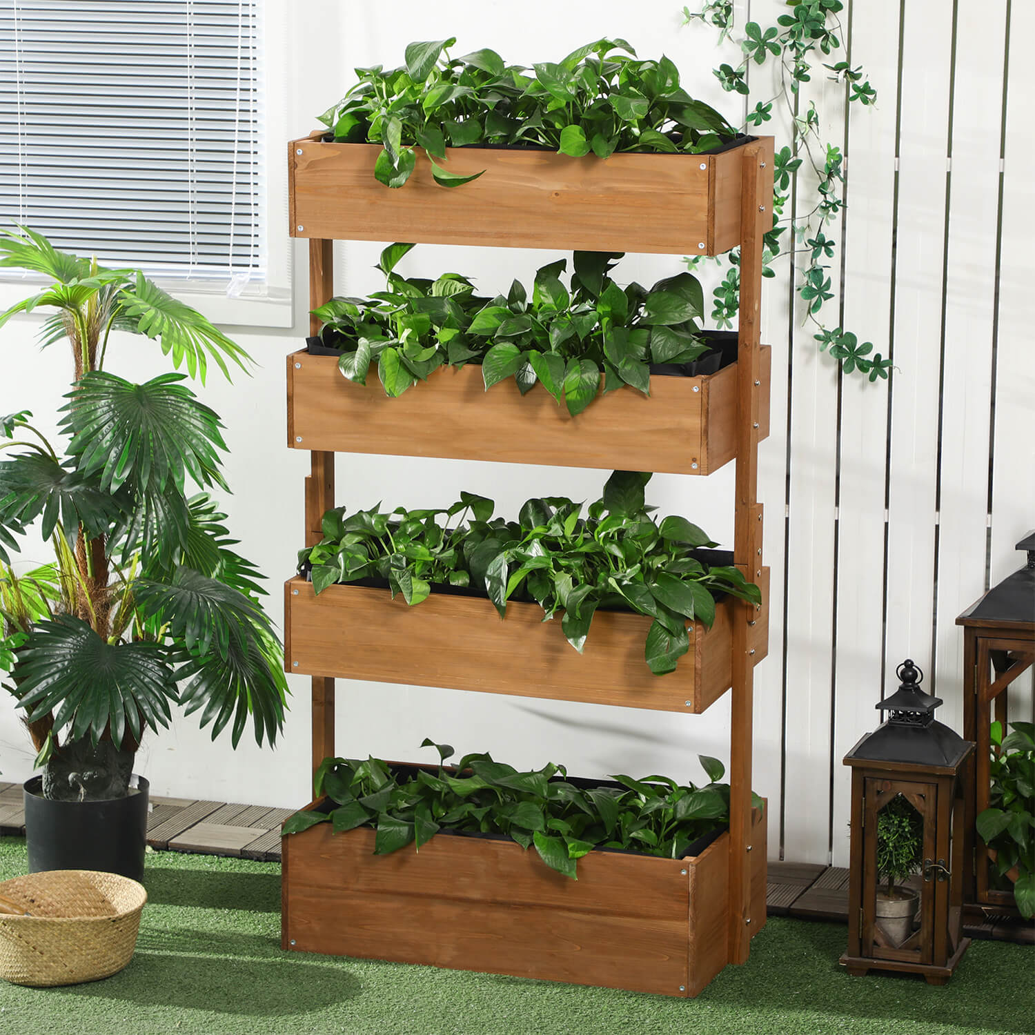 Orange Raised Garden Bed Wooden Plant Stand