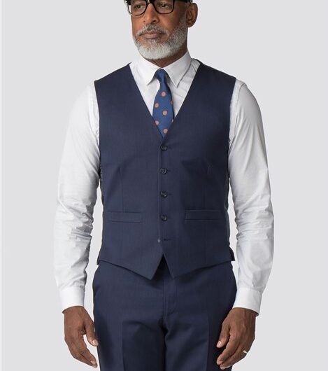 Racing Green Regular Fit Navy Blue Twill Performance Waistcoat