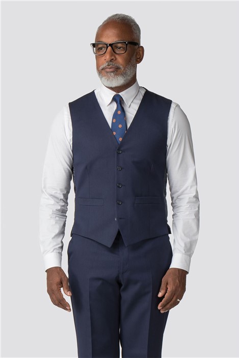 Racing Green Regular Fit Navy Blue Twill Performance Waistcoat
