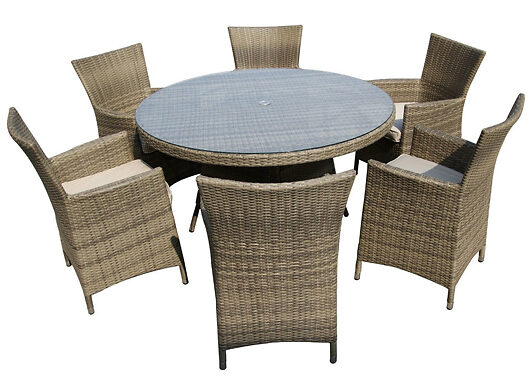 Rattan 6-Seater Patio Dining Table & Chairs Set - 3 Colours