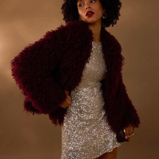 Shaggy Textured Fur Coat - S / BERRY