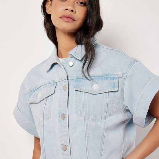 Short Sleeve Cropped Denim Jacket