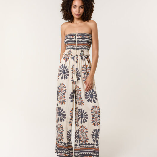 Strapless Elasticated Printed Jumpsuit - M/L / NAVY