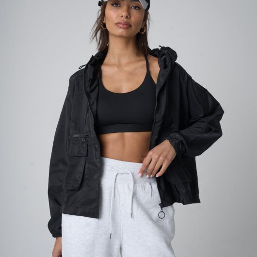 Tie Waist Detail Windbreaker Black