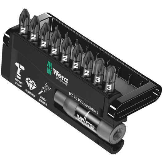 Wera 9 Piece Impaktor Diamond Pozi Screwdriver Bit Set
