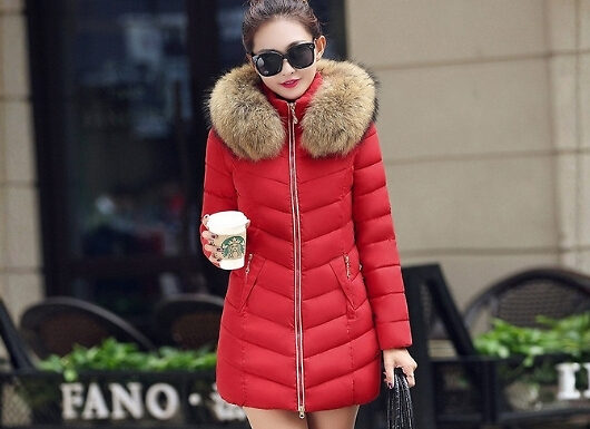 Women's Faux Fur Collar Mid-Length Winter Coat - 5 Colours & Sizes
