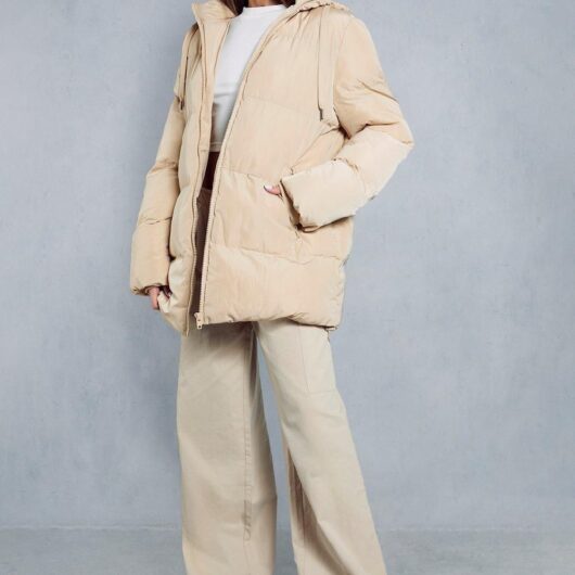 Womens Recycled Oversized Midi Puffer Jacket - cream - 10, Cream