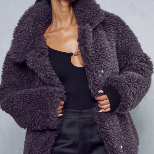 Womens Shaggy Faux Fur Coat - purple - 6, Purple
