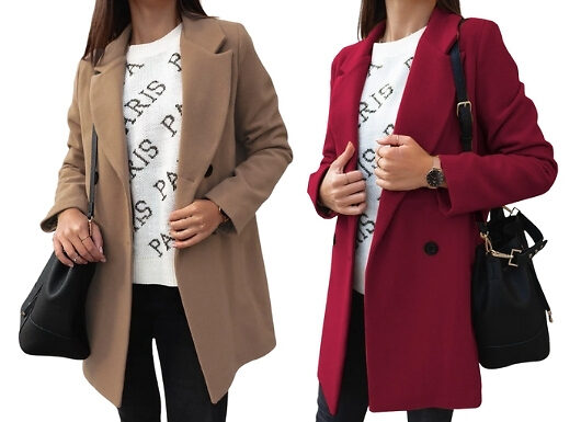 Women's Solid-Colour Double-Breasted Coat - 4 Colours, 8 Sizes!